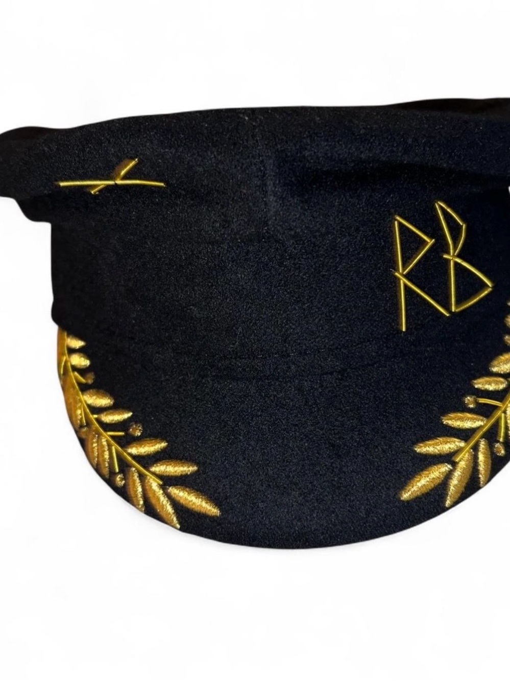Black & Gold Embroidered Captain-Style Hat